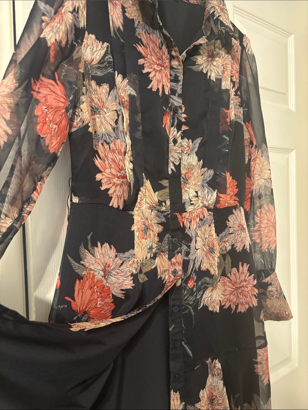 ANTONIO MELANI Black Dress with Coral Floral Trim - Picture 8 of 9
